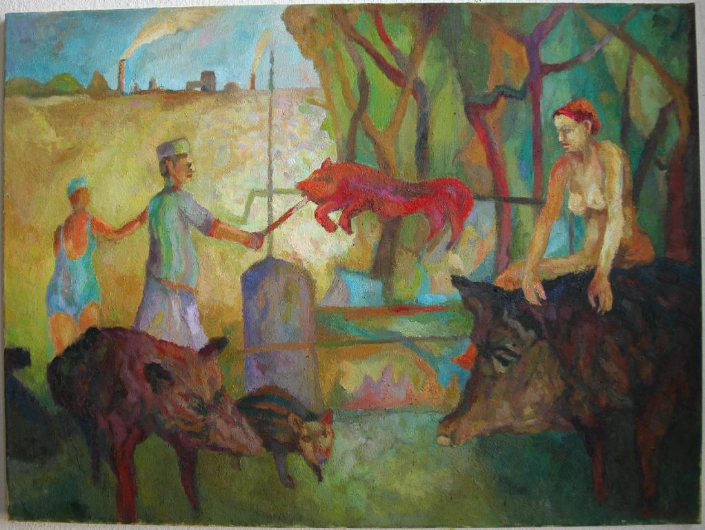 Sebastian Hennig - Biwak der Eber - Öl auf Leinwand - 70 x 90 cm