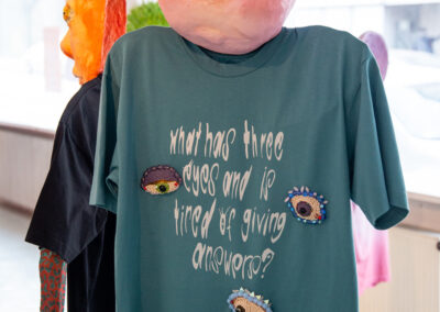 Anja Herzog - I´ve had this talk a thousand times - Papmache´Masken mit Siebdruck Shirts - Maße variabel - 2025
