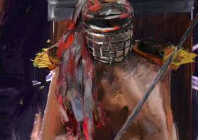 Fabian Vogel - Detail des rekonstruierten Ahnenportraits von Don Brush IX - 2025 - digitale Malerei auf Foto hinter Acrylglas
