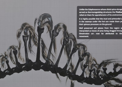 Fabian Vogel - Evolution of the Pinélospondylikisaurus II - Detail - 2024/2025- Chinatusche, Pastell, Aquarell und Marker auf Fine Art Print auf Papier - Jedes Bild 40 x 69,2 cm