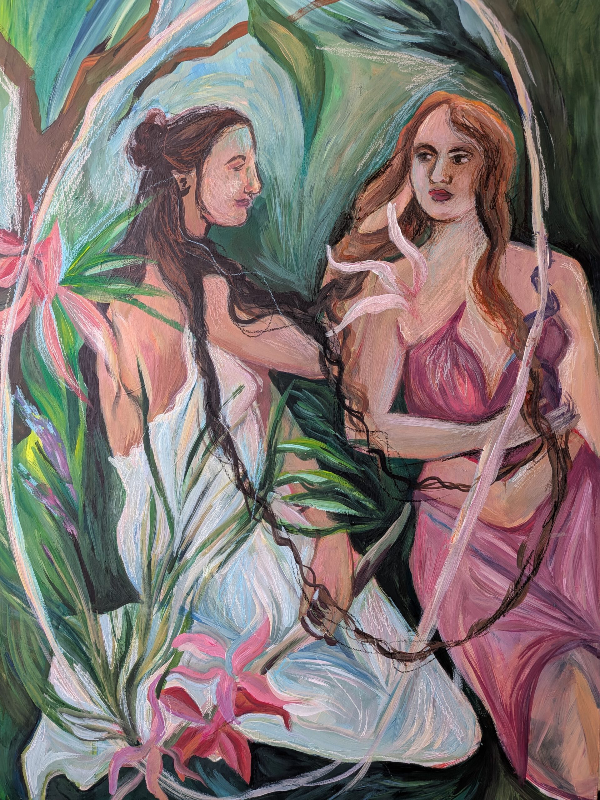 Anne Zoe - Unter uns/ Safe space - Gouache auf Holz - 50x70cm