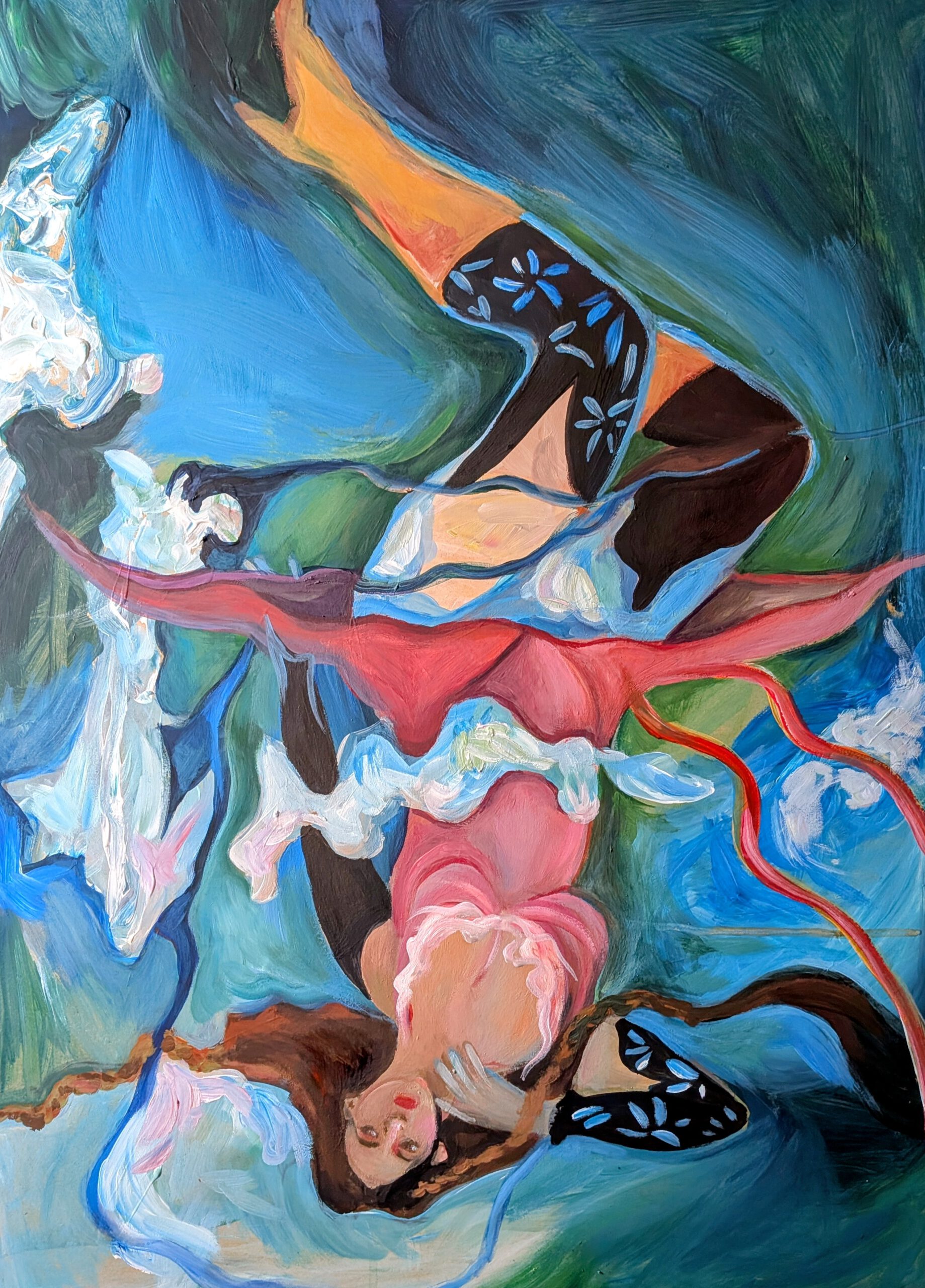 Anne Zoe - Schwebend - Gouache auf Holz - 50 x 70 cm
